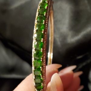 Bangle Bracelet, Russian Diopside, snap lock.